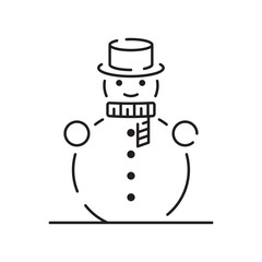 Snowman linear icon. Snow sculpture. Build with snowball. Christmas time festive decoration. Thin line customizable illustration. Contour symbol. Vector isolated outline drawing. Editable stroke