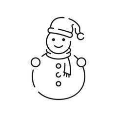 Snowman linear icon. Snow sculpture. Build with snowball. Christmas time festive decoration. Thin line customizable illustration. Contour symbol. Vector isolated outline drawing. Editable stroke