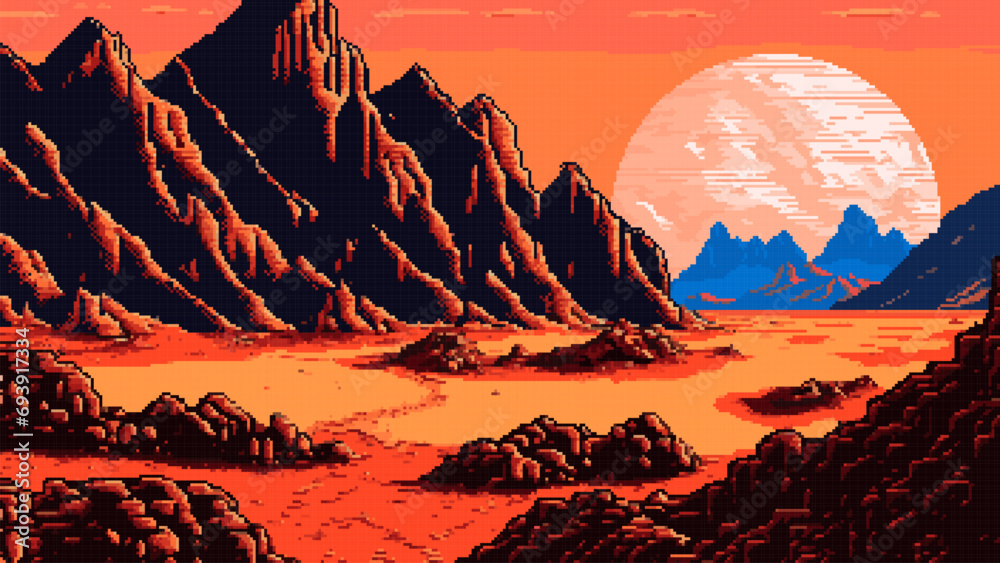 Aufkleber ai generated mars planet mountains in 8bit pixel