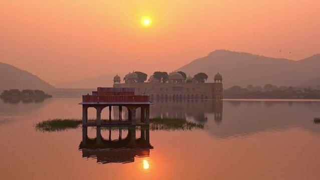 Jal Mahal or Water Palace at sunrise. Jaipur. Rajasthan, India.