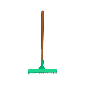 yard rake cartoon. broom fork, grass lawn, cute leaf yard rake sign. isolated symbol vector illustration