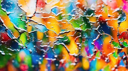 Colorful abstract background with drops of water on the window glass.