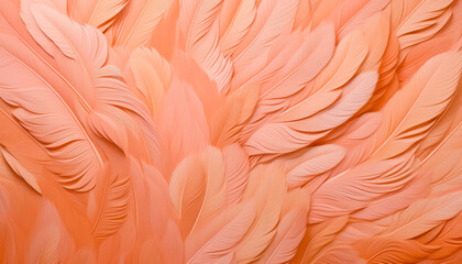 thick impasto painting engravings feathers in peach fuzz color of the year 2024 