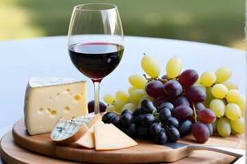 A glass of wine paired with a cheese platter
