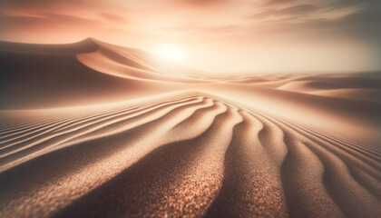 Desert dunes under a twilight sky, the interplay of light creating a peaceful landscape. Calmness concept. Generative AI