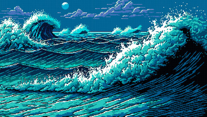 Blue sea waves landscape AI generated 8bit scene