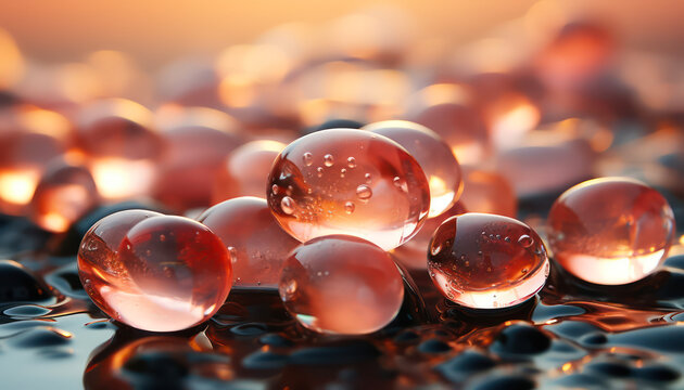 transparent beach pebbles in peach fuzz pastel color closeup  