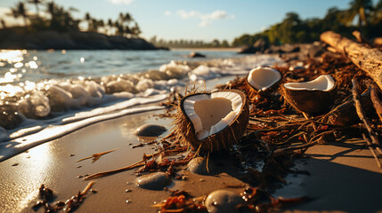 coconut on the beach. Generative Ai