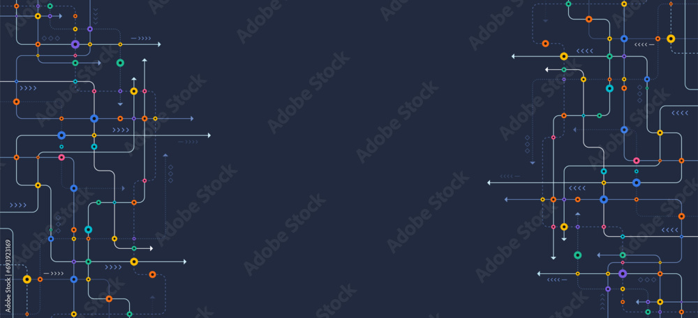 Poster circuit connect lines and dots. network technology and connection concept. decentralized network nod