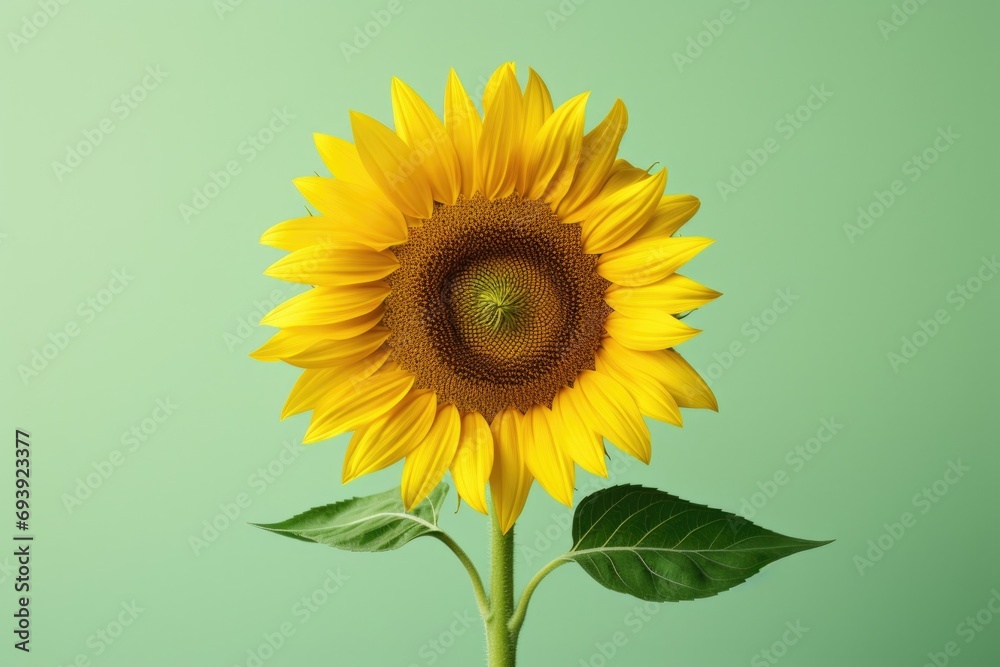 Poster a vibrant sunflower stands alone against a lush green background. perfect for adding a pop of color 