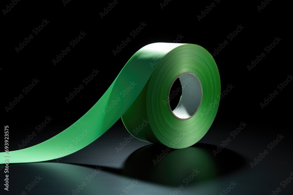 Poster a roll of green tape placed on a black surface. suitable for various diy projects and crafts