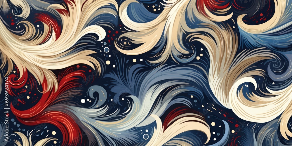 Poster A vibrant and energetic abstract painting featuring waves and dots. Perfect for adding a pop of color and excitement to any space