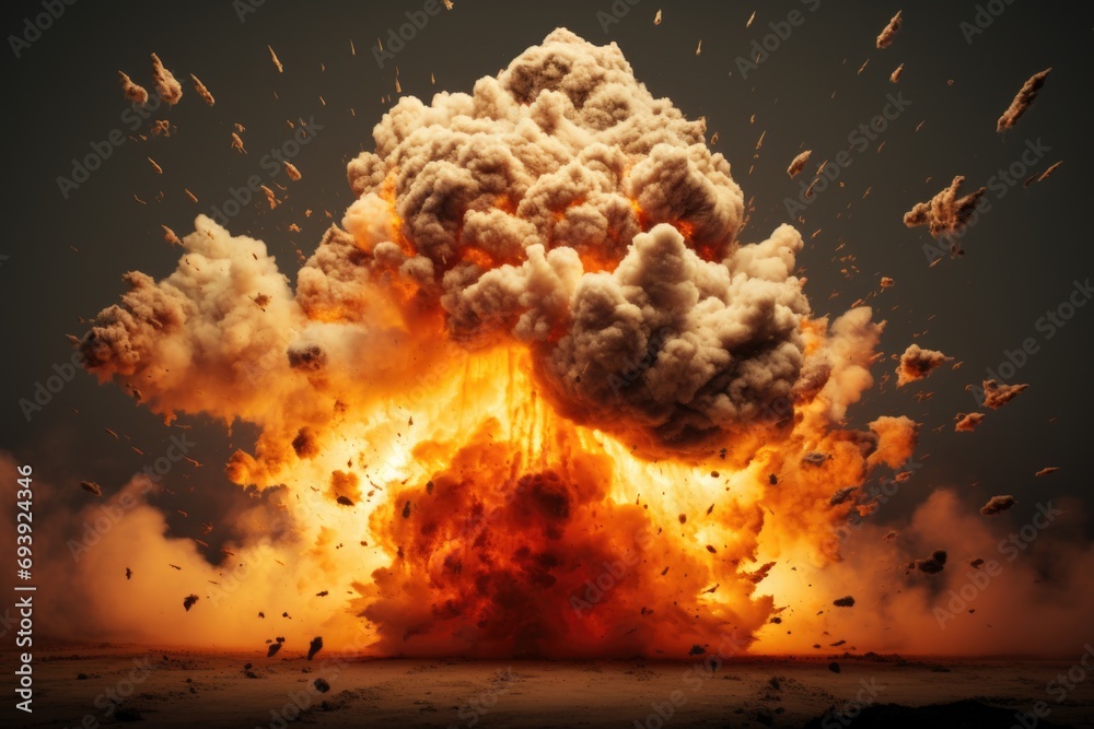 Poster a powerful explosion with billowing smoke and intense flames. this image captures the dramatic momen