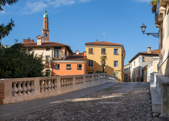 Fototapeta na wymiar Vicenza - The old town with the Ponte San Michele bridge