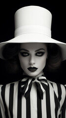Monochrome Chic: Women with Hats - Black and White Portraits, Stylish Headwear Trends, and Timeless Elegance in Photography - Exploring Classic Noir Aesthetics and Modern Fashion Fusion with Digital A