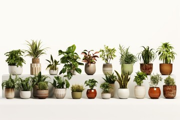 A row of potted plants displayed on a shelf. Suitable for home decor or garden-related themes