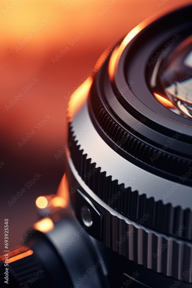 Poster close up view of a camera lens. ideal for photography enthusiasts and professionals.