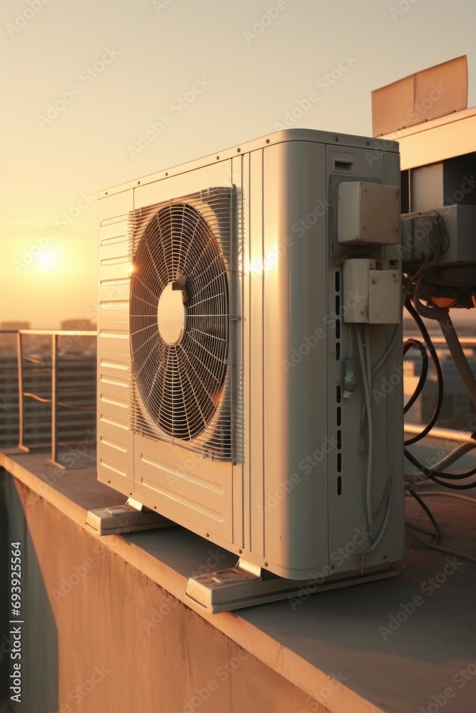 Aufkleber a picture of an air conditioner sitting on top of a building. can be used to illustrate urban infras