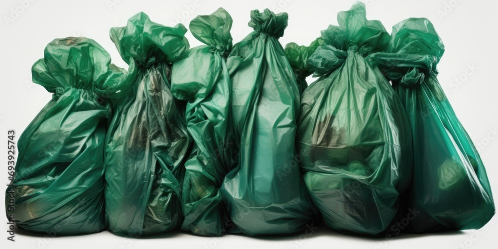 Poster a group of green plastic bags stacked on top of each other. this versatile image can be used to repr