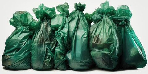 A group of green plastic bags stacked on top of each other. This versatile image can be used to represent recycling, environmental issues, waste management, or shopping concepts