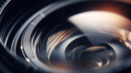 A close up view of a camera lens. Can be used to represent photography, technology, or capturing moments