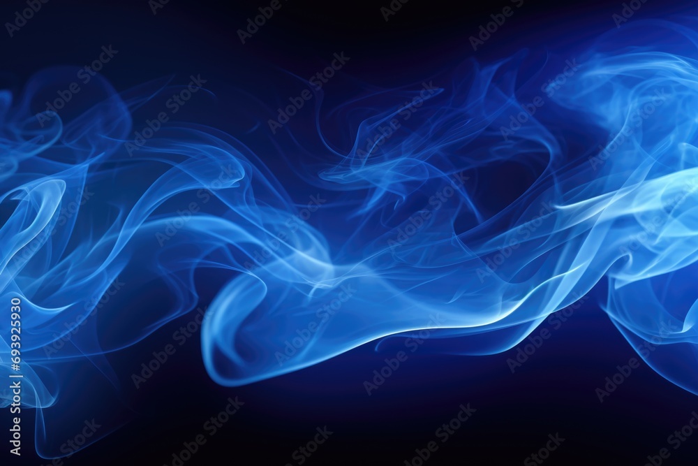 Poster blue smoke captured in a close-up shot against a black background. ideal for creating a mysterious o
