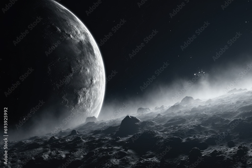 Poster a breathtaking view of a planet seen from the top of a mountain. perfect for travel and adventure co