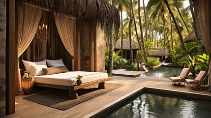 Secluded Tropical Resort Villa with Poolside Relaxation Amidst Whispering Palm Trees