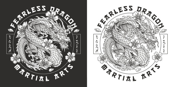 Strong fearless dragon monochrome flyer