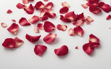 Pétalos de rosas rojas sobre una superficie blanca 