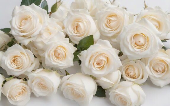 Ramo de rosas blancas sobre fondo blanco