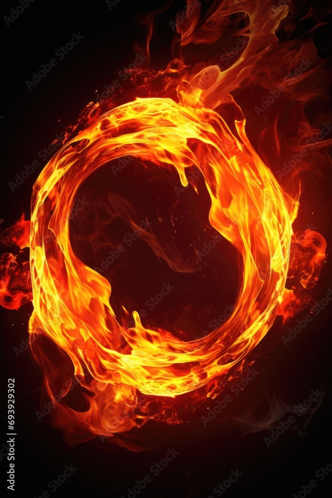 Poster a captivating image of a ring of fire against a dark black background. this picture can add a touch 