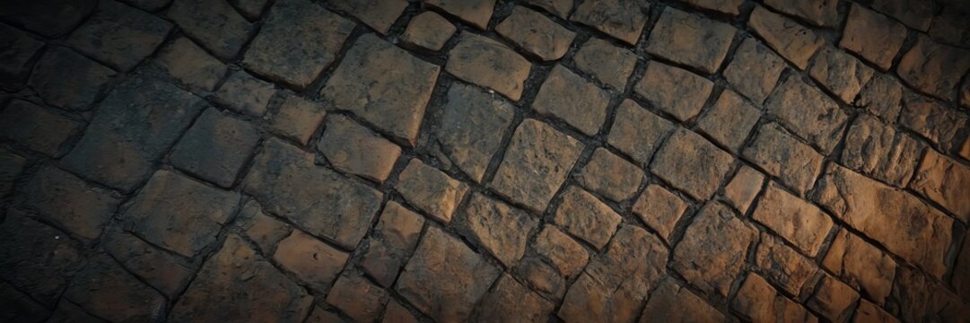 Stone floor with triangular patterns. Old wall or floor with deep seams and highlights of light. Background.