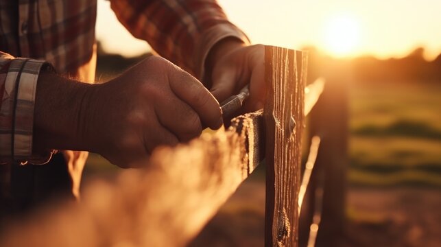 A person is seen holding a cell phone near a fence. This image can be used to depict modern technology usage or communication concepts