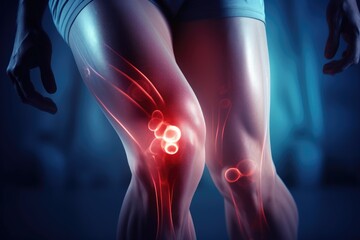 Close-up view of a person with a knee injury. This image can be used to illustrate sports injuries, medical conditions, or rehabilitation