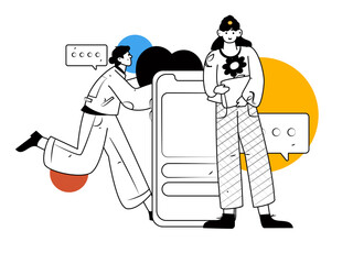 Virtual characters social communication concept business flat vector hand drawn illustration
