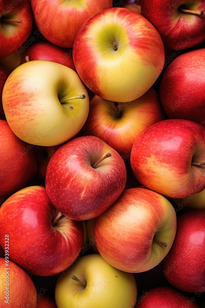 Poster a pile of red and yellow apples stacked on top of each other. perfect for showcasing the abundance o