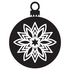 Black and white Christmas tree ball silhouette with snowflake, vector.
