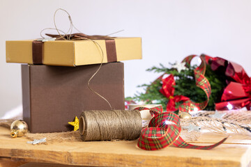 Christmas, wrapping gifts, colorful, shiny ribbons