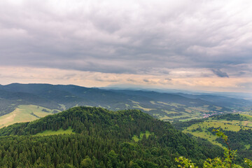View from the observation tower on the top of Lubań towards the Dunajec River and Lake Czorsztyńskie