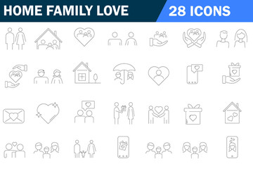 Set of 28 outline icons. Family love, children, relationship. Vector illustration
