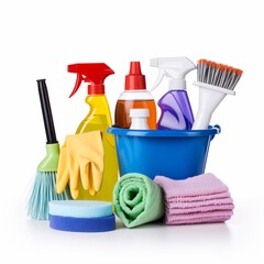 Assortment of Cleaning Supplies and Tools for Household