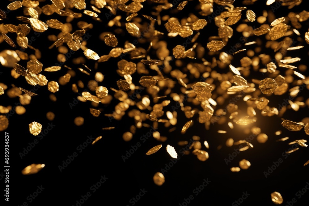 Poster a captivating image of a bunch of gold coins flying in the air. perfect for financial concepts and s