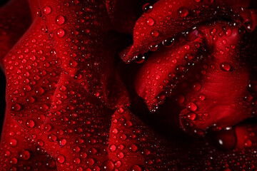 Beautiful red rose with dew, macro view of a rose with dew
