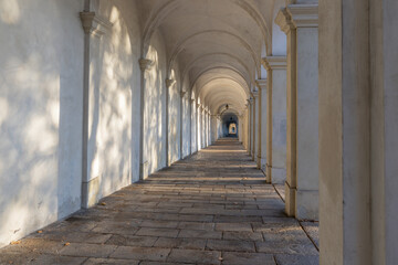 Fototapeta na wymiar Vicenza - The porticoes of ascent to Santuario Santa Maria di Monte Berico.