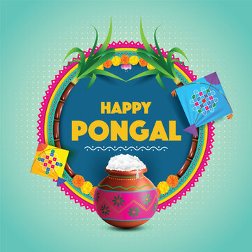 Vector illustration of Happy Pongal Holiday Harvest Festival in South India