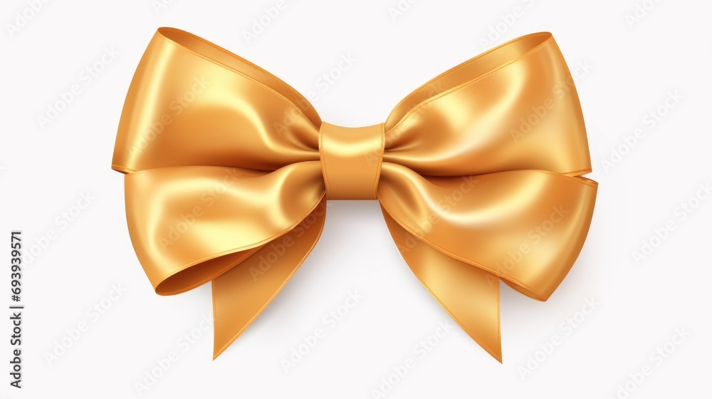 Poster A beautiful golden bow on a clean and simple white background. Perfect for adding a touch of elegance and sophistication to any project or design