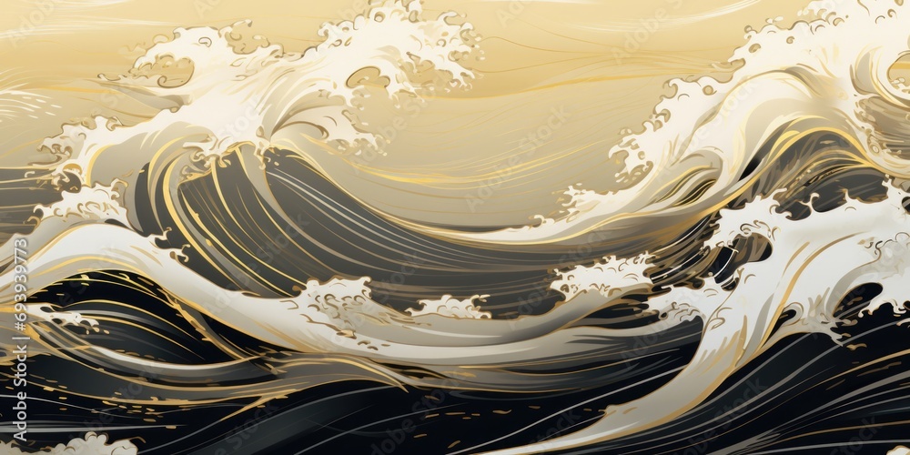 Poster a stunning painting capturing the beauty and strength of a large wave in the ocean. this artwork is 