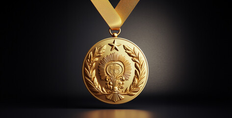 gold medal with ribbon, Gold Medal For Championship 3d render - obrazy, fototapety, plakaty