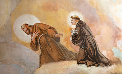 VICENZA, ITALY - NOVEMBER 7, 2023: The fresco of St. Francis of Assisi and St. Anthony of Padova in...